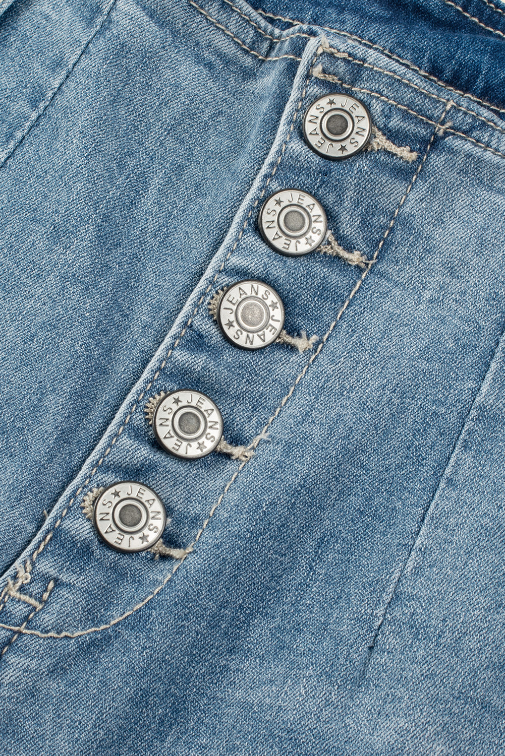 Dusk Blue Multi Buttons Medium Wash Straight Loose Leg Jeans Jeans JT's Designer Fashion