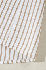 Khaki Stripe Long Sleeve Button Up Mini Shirt Dress Mini Dresses JT's Designer Fashion