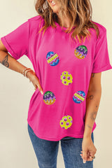 Rose Red Easter Eggs Patched Crew Neck Graphic Tee Graphic Tees JT's Designer Fashion