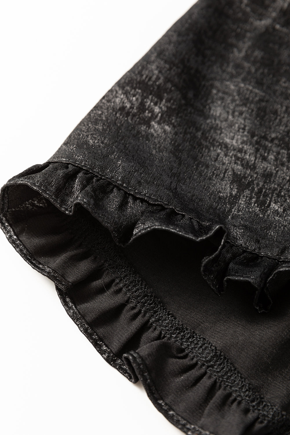 Black Metallic Frilled V Neck Puff Sleeve Babydoll Blouse Blouses & Shirts JT's Designer Fashion