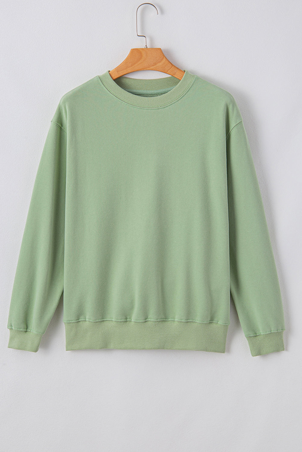 Smoke Green Plain Drop Shoulder Crewneck Pullover Sweatshirt Sweatshirts & Hoodies JT's Designer Fashion
