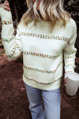 White Colorful Crossed Stitch Drop Shoulder Sweater Sweaters JT's Designer Fashion