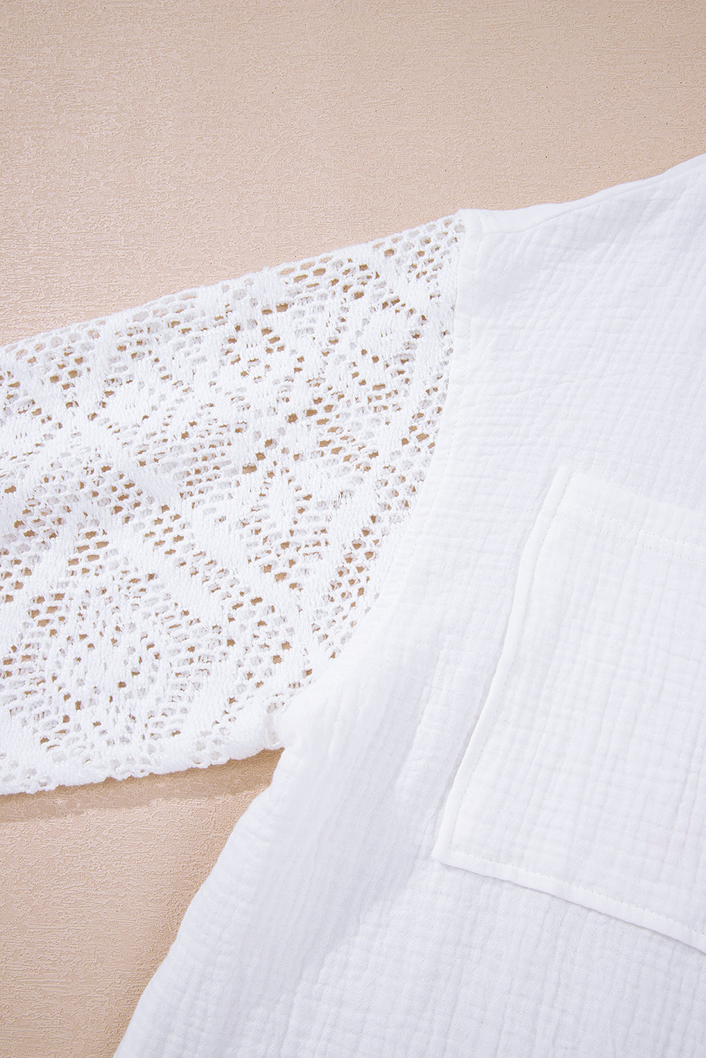 White Cotton Gauze Lace Patchwork Long Sleeve Shirt Blouses & Shirts JT's Designer Fashion