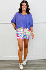 Multicolour Checkered Drawstring Elastic Waist Casual Shorts Casual Shorts JT's Designer Fashion
