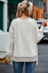 Gray Leopard Patchwork Exposed Seam Buttoned Neck Sweatshirt Sweatshirts & Hoodies JT's Designer Fashion