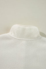 White Fleece Placket Turn-down Collar Drop Shoulder Sweatshirt Sweatshirts & Hoodies JT's Designer Fashion