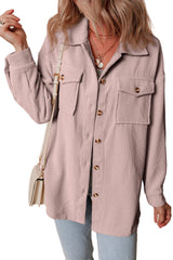 Light Pink Corduroy Flap Pocket Button Up Shacket Jackets JT's Designer Fashion