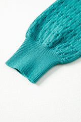 Sea Green Trendy Pattern Knit Ribbed Cuffs Crew Neck Sweater Sweaters JT's Designer Fashion