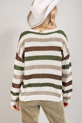 Stripe Crochet Hollow out Knit Sweater Sweaters & Cardigans JT's Designer Fashion