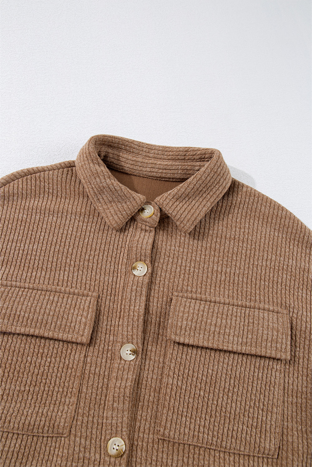 Dark Khaki Solid Color Corduroy Buttoned Long Sleeve Shacket Jackets JT's Designer Fashion