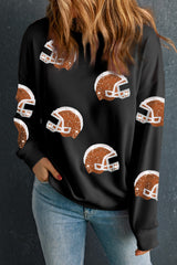 Black Sequin Rugby Football Helmet Graphic Game Day Sweatshirt Graphic Sweatshirts JT's Designer Fashion