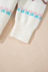 White Striped Christmas Tree Ribbed Trim Drop Shoulder Sweater Sweaters JT's Designer Fashion