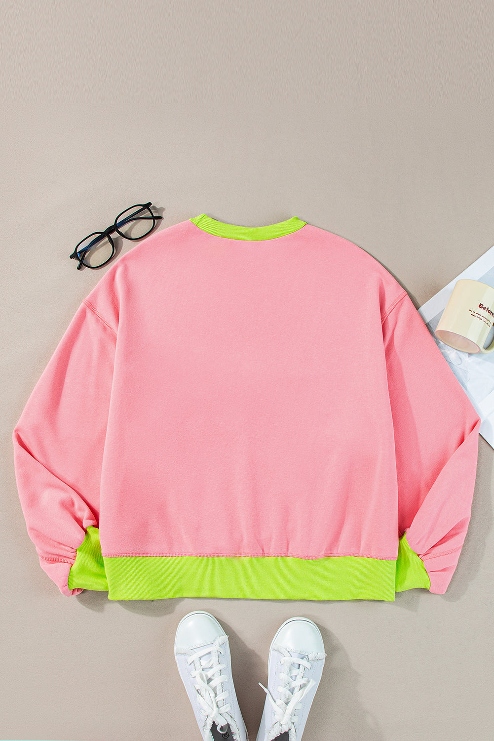 Pink Colorblock Bubble Sleeve Sweatshirt Sweatshirts & Hoodies JT's Designer Fashion