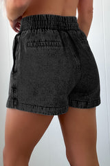Black Drawstring High Waist Pocketed Denim Shorts Denim Shorts JT's Designer Fashion