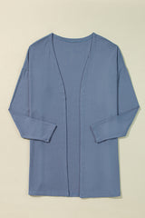 Ashleigh Blue Solid Color Rib Knit Open Front Tunic Cardigan Cardigans JT's Designer Fashion