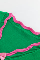 Green Stripe Ribbon Cute Bow Detail Sweater Knit Cardigan Cardigans JT's Designer Fashion