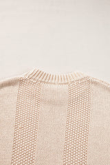 Pale Khaki Solid Color Cable Knit Ribbed Loose Sweater Sweaters JT's Designer Fashion