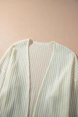 Beige Textured Lantern Sleeve Open Kimono Kimonos JT's Designer Fashion