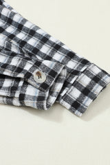Black Plaid Print Chest Pockets Buttoned Tunic Shacket Plaid Shackets JT's Designer Fashion