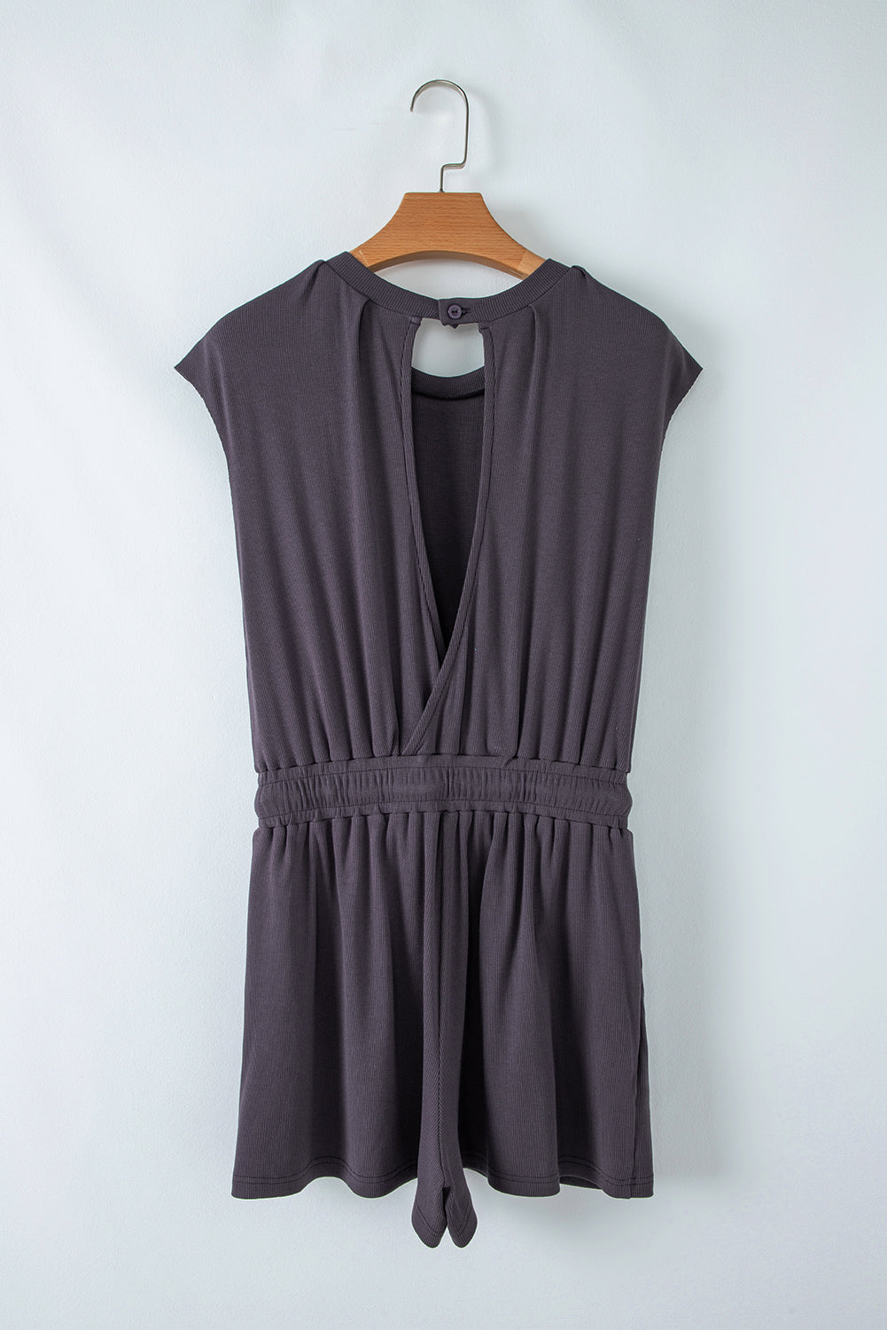 Bristol Black Knit Open Back Cap Sleeve Drawstring Romper Jumpsuits & Rompers JT's Designer Fashion