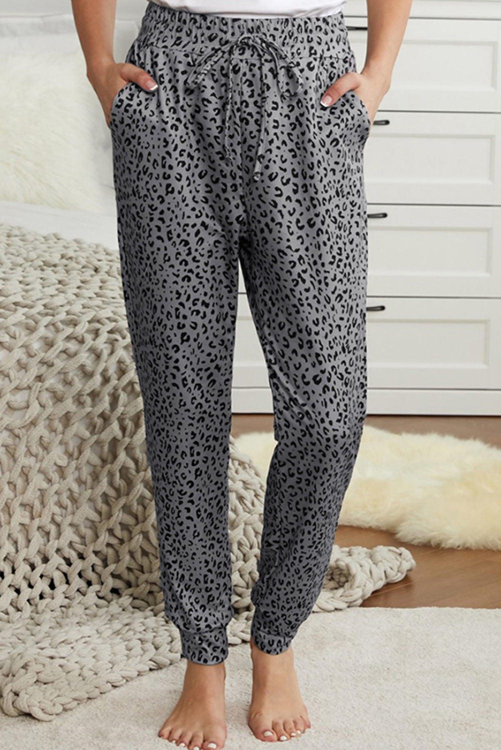 Gray Breezy Leopard Joggers Pants & Culotte JT's Designer Fashion