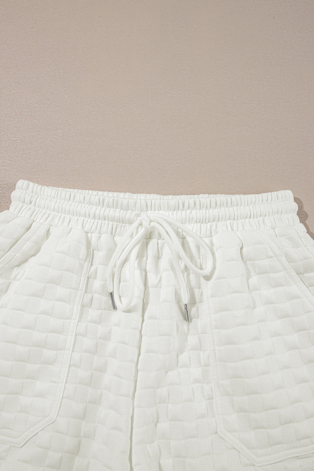 White Solid Color Checkered Texture Short 2pcs Outfit Short Sets JT's Designer Fashion