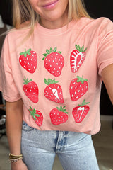 Pink Strawberry Fruit Pattern Graphic Tee Graphic Tees JT's Designer Fashion
