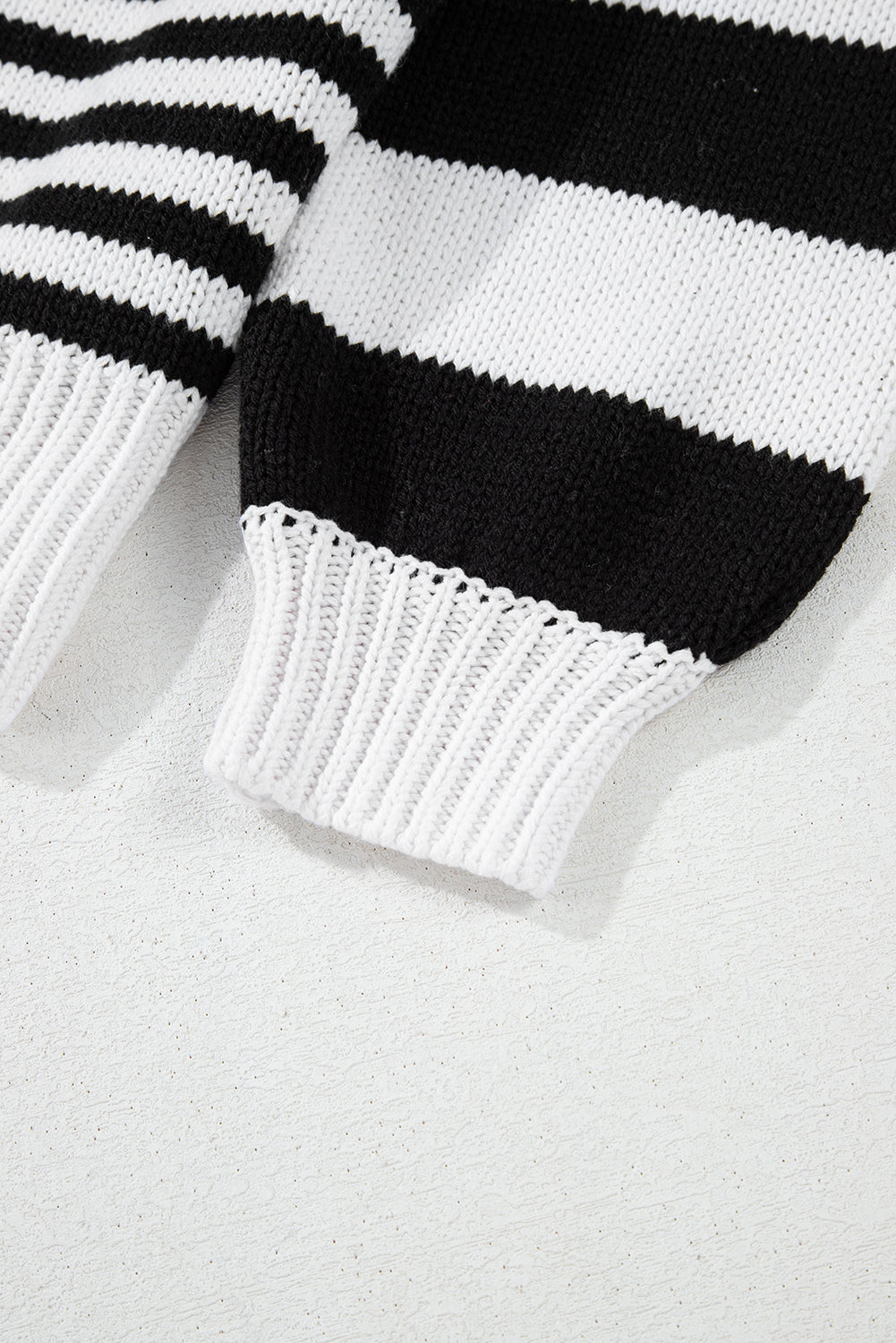 Black white Striped Drop Shoulder Bishop Sleeve Knit Sweater Sweaters JT's Designer Fashion