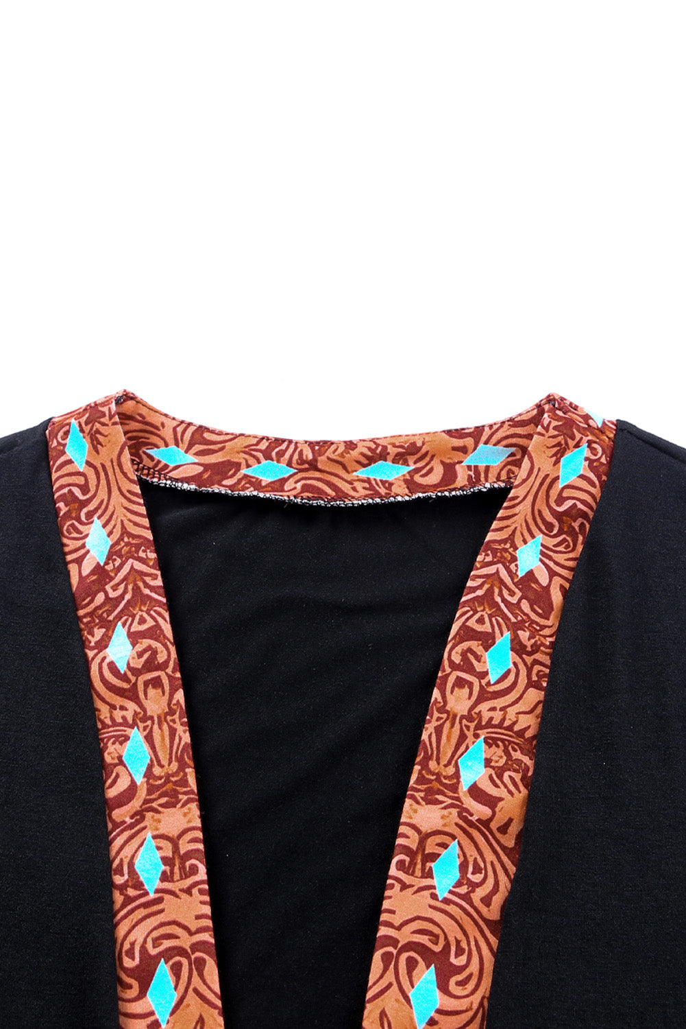 Black Western Pattern Cow Patchwork Open Front Cardigan Sweaters & Cardigans JT's Designer Fashion