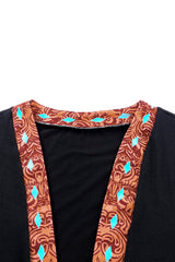 Black Western Pattern Cow Patchwork Open Front Cardigan Sweaters & Cardigans JT's Designer Fashion