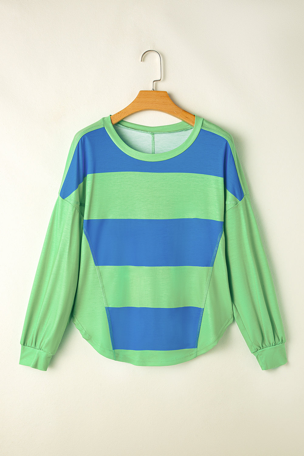 Blue Colorblock Striped Drop Shoulder Loose Top Long Sleeve Tops JT's Designer Fashion