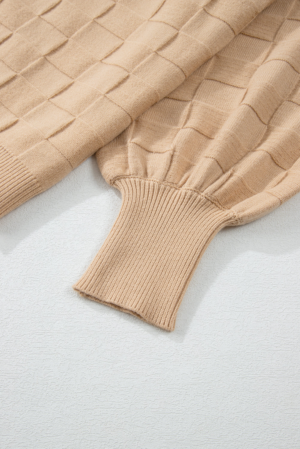 Light French Beige Solid Checkered Textured Knit Plus Size Sweater Plus Size Sweaters & Cardigans JT's Designer Fashion