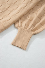 Light French Beige Solid Checkered Textured Knit Plus Size Sweater Plus Size Sweaters & Cardigans JT's Designer Fashion