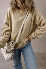 Parchment Solid Loose Crew Neck Fleece Sweatshirt Sweatshirts & Hoodies JT's Designer Fashion