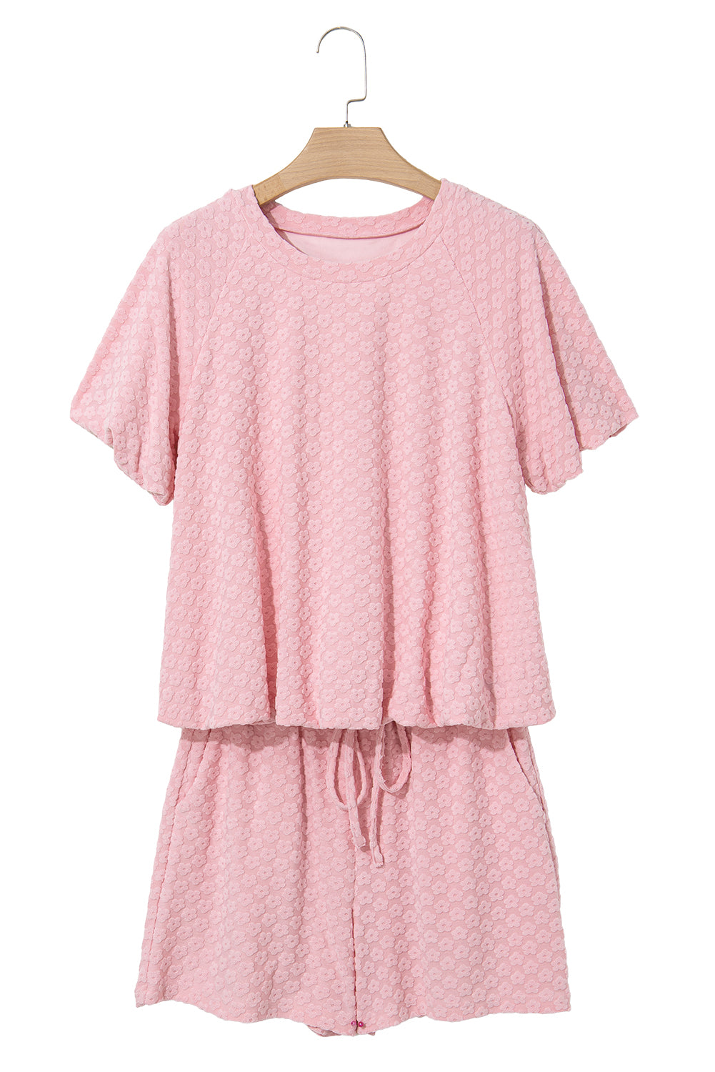 Coral Paradise Daisy Jacquard Textured Casual Short Set Short Sets JT's Designer Fashion