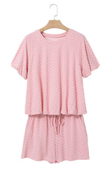 Coral Paradise Daisy Jacquard Textured Casual Short Set Short Sets JT's Designer Fashion