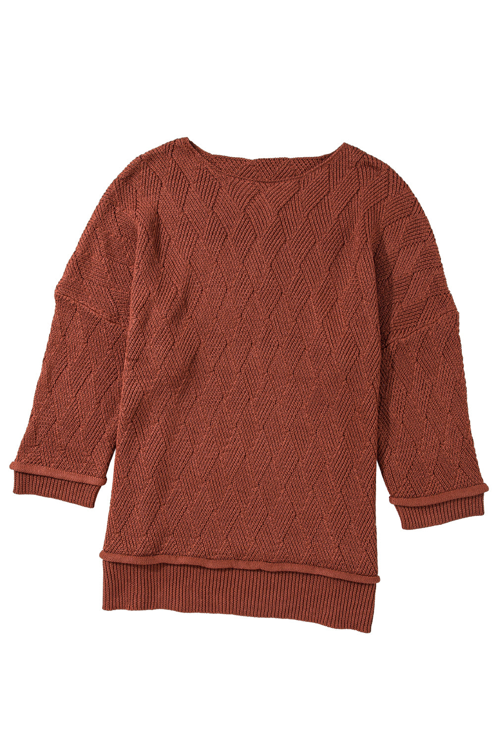 Gold Flame Solid Color Textured Crew Neck Loose Sweater Sweaters JT's Designer Fashion