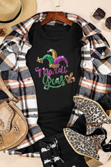 Black Mardi Gras Sequin Pattern Crew Neck T Shirt Graphic Tees JT's Designer Fashion
