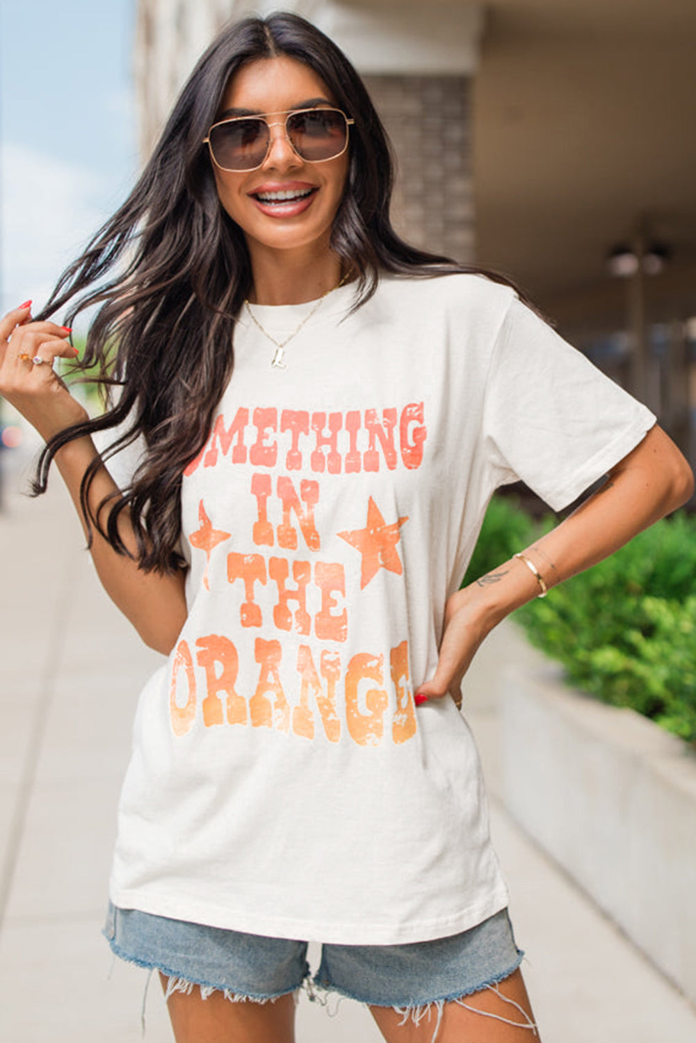 White SOMETHING IN THE ORANGE Graphic Crew Neck T Shirt Graphic Tees JT's Designer Fashion