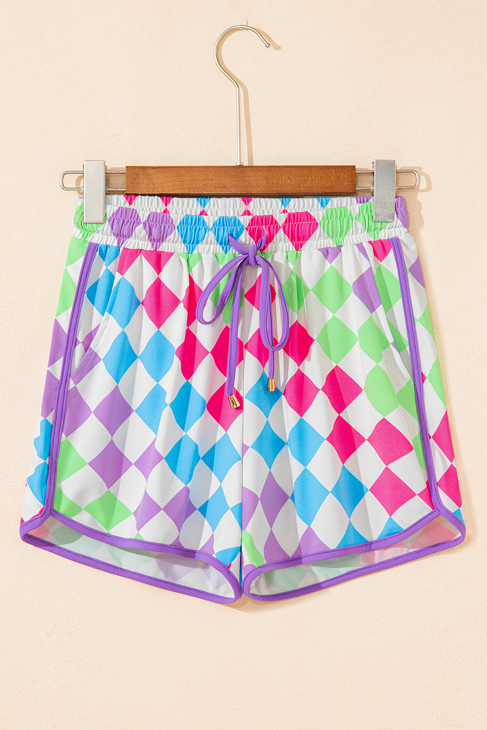 Multicolour Checkered Drawstring Elastic Waist Casual Shorts Casual Shorts JT's Designer Fashion