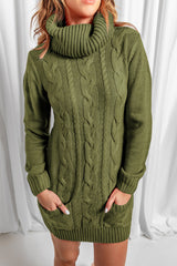 Olive Cowl Neck Cable Knit Sweater Dress Sweater Dresses JT's Designer Fashion