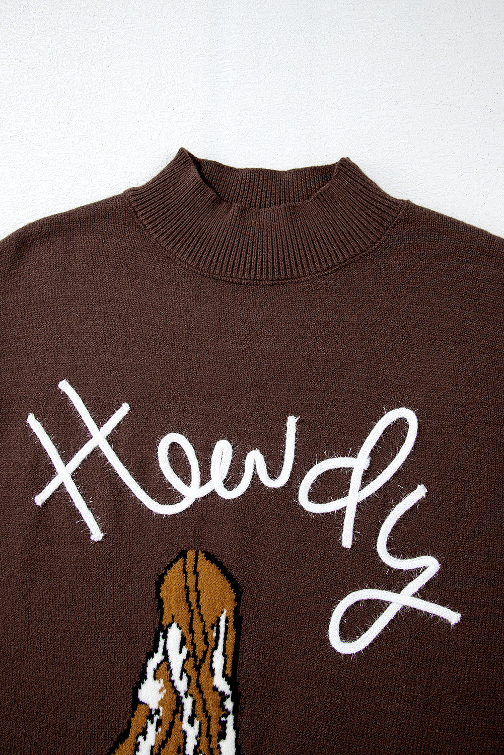 Coffee Western Howdy Boot Graphic High Neck Sweater Sweaters JT's Designer Fashion