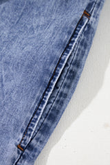Beau Blue Tie V Neck Tucking Detail Short Sleeve Denim Shift Dress Mini Dresses JT's Designer Fashion