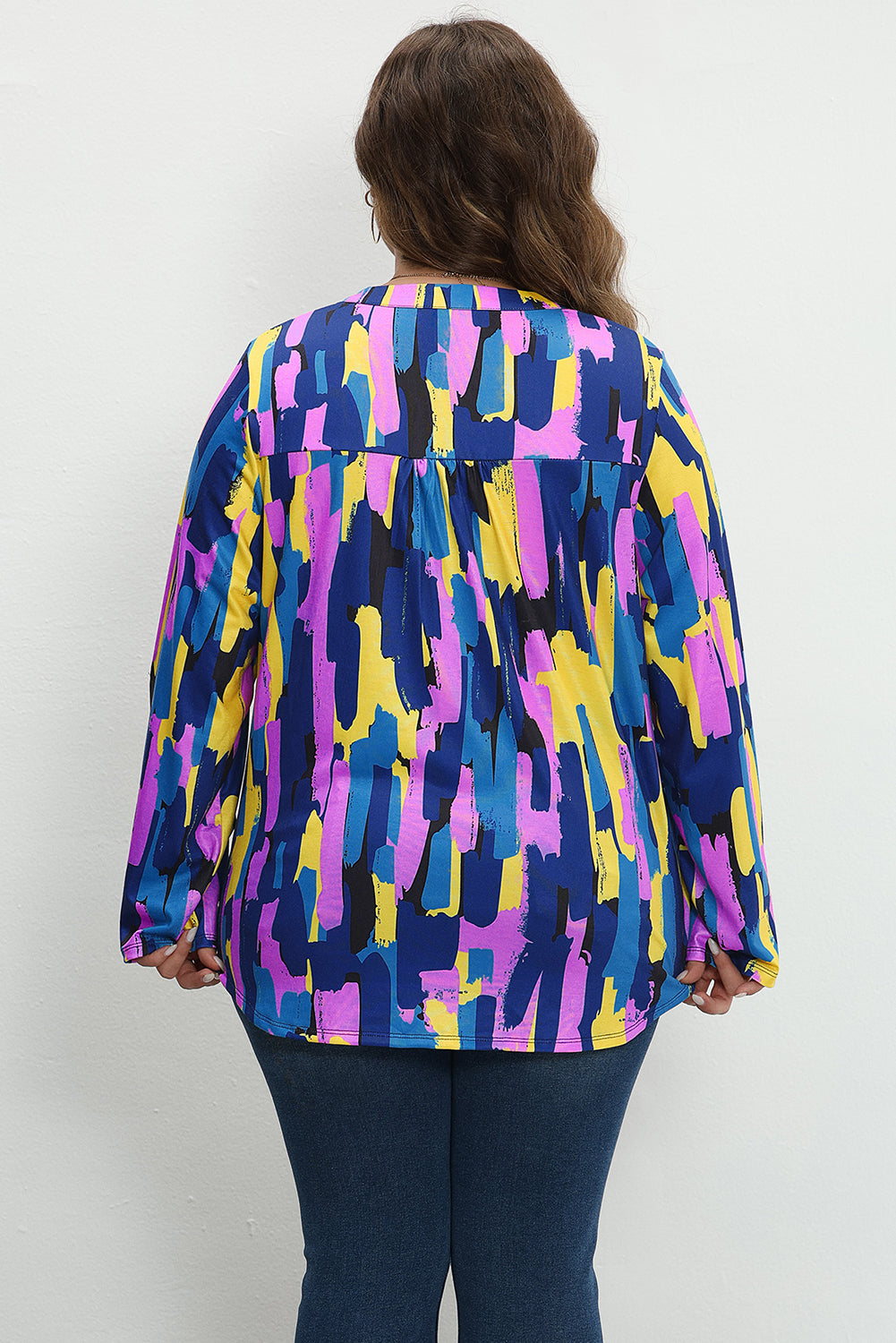 Blue Brushstroke Print 3/4 Sleeve Plus Size Blouse Plus Size JT's Designer Fashion