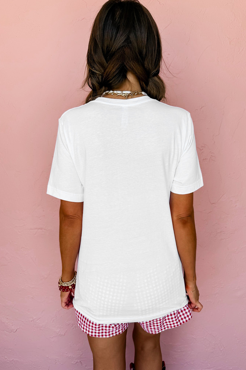 White USA Starry Letter Graphic Cotton Blend T Shirt Graphic Tees JT's Designer Fashion