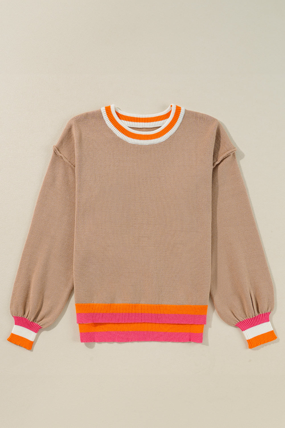 Parchment Colorblock Striped Trim Drop Shoulder Sweater Sweaters JT's Designer Fashion