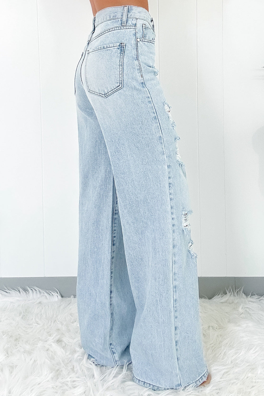 Beau Blue Light Wash Distressed High Waist Wide Leg Jeans Jeans JT's Designer Fashion