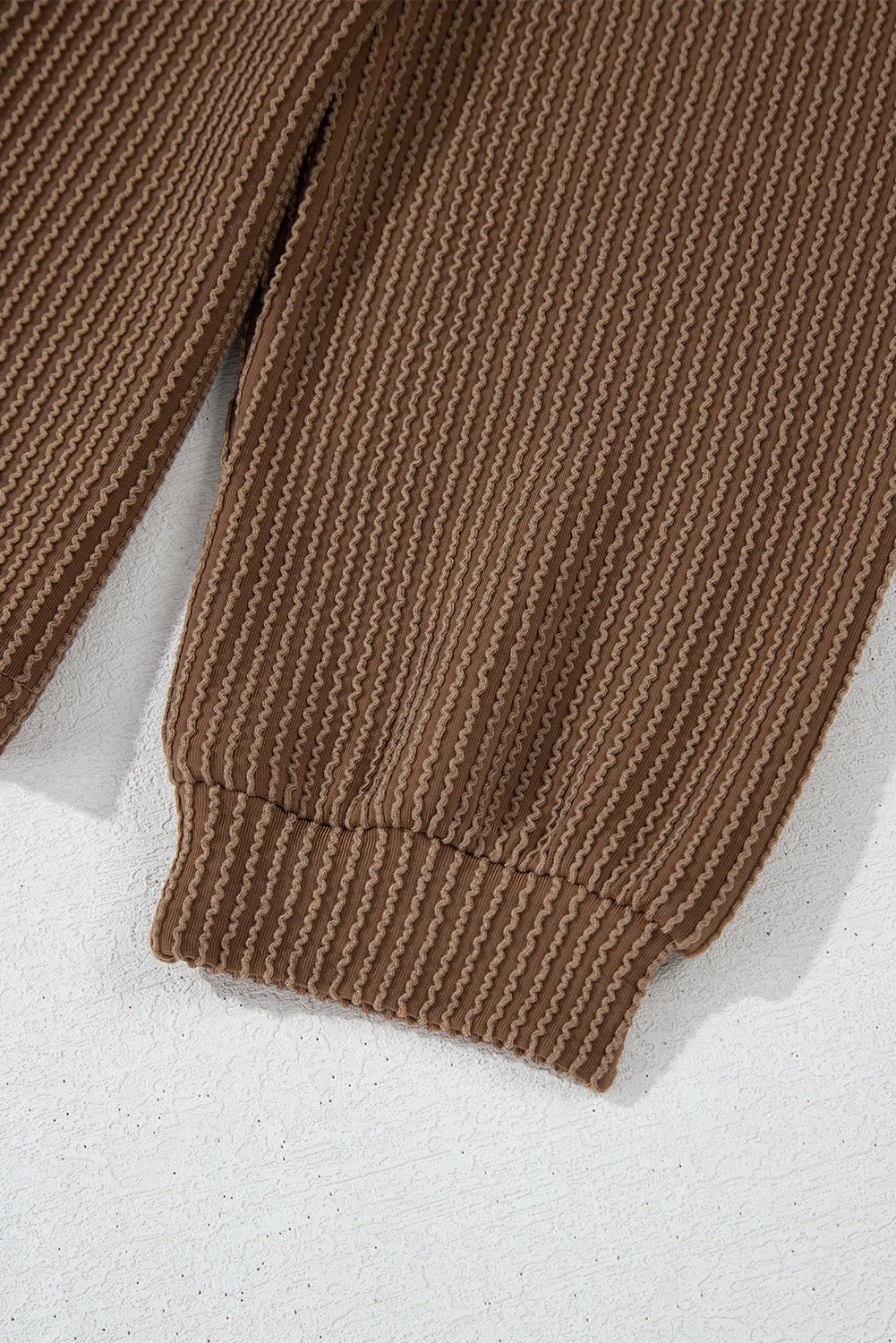 Chestnut Corded Knit Long Sleeve Top and High Waist Shorts Set Short Sets JT's Designer Fashion