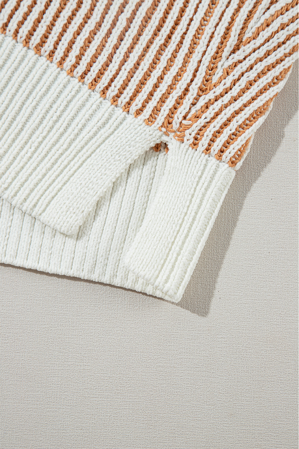 Chestnut Striped Textured Knit Contrast Edge Loose Sweater Sweaters JT's Designer Fashion