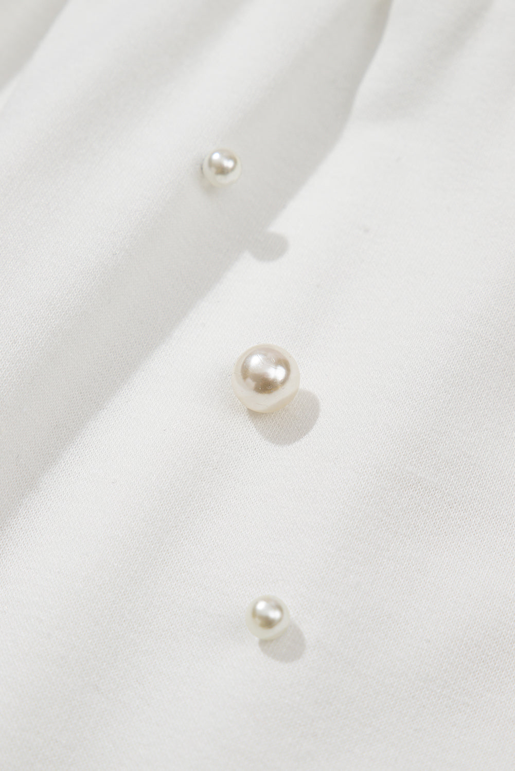 White Contrast Bow Trim Pearl Puff Sleeve Blouse and Skort 2pcs Set Short Sets JT's Designer Fashion